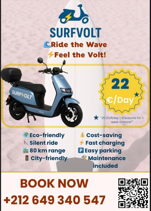 Surf Volt – Electric Scooter Rental in Tamraght & Taghazout ⚡ - scooters for rent in taghazout - RENTS.ma
